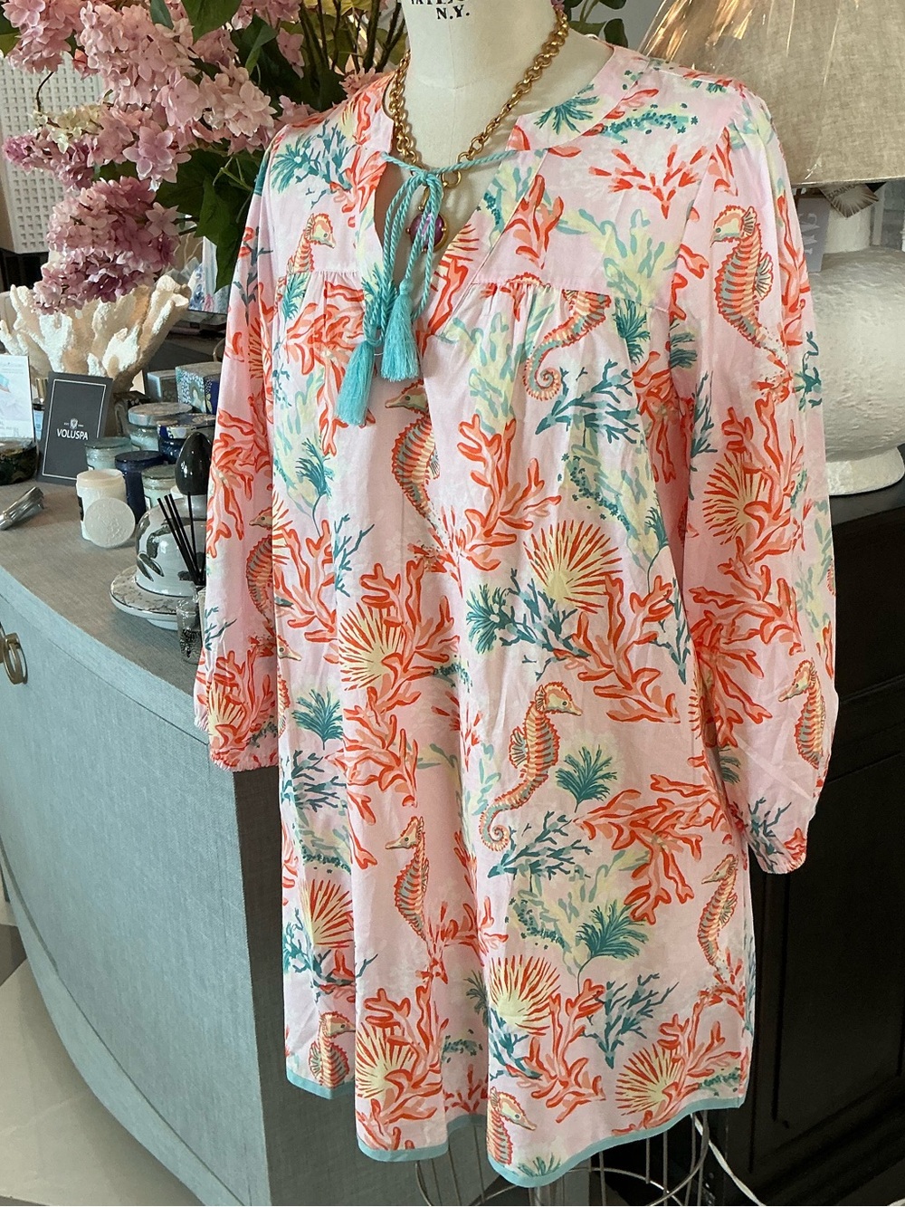Mud Pie Pink Coverup with Coral & Teal Accents